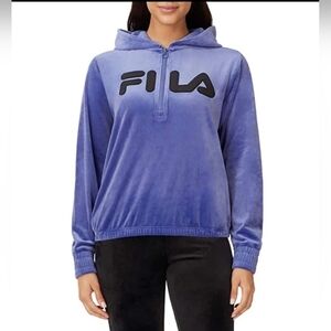 Fila Ladies Soft Velour 1/4 Zip Hoodie with Side Seam Pockets Size XL NWOT